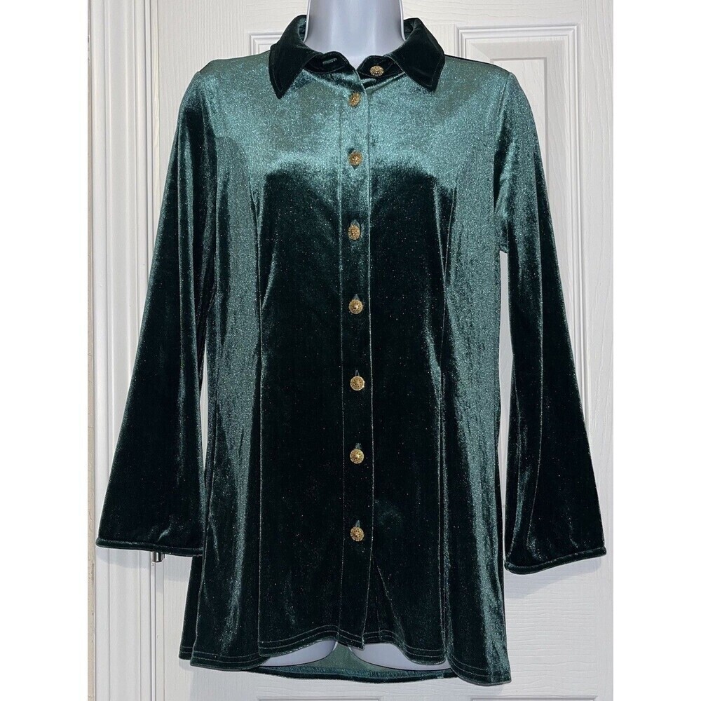 Soft Surroundings (Small) Women’s- Green Velvet Enchanted Button Shirt Fiona - Picture 2 of 16